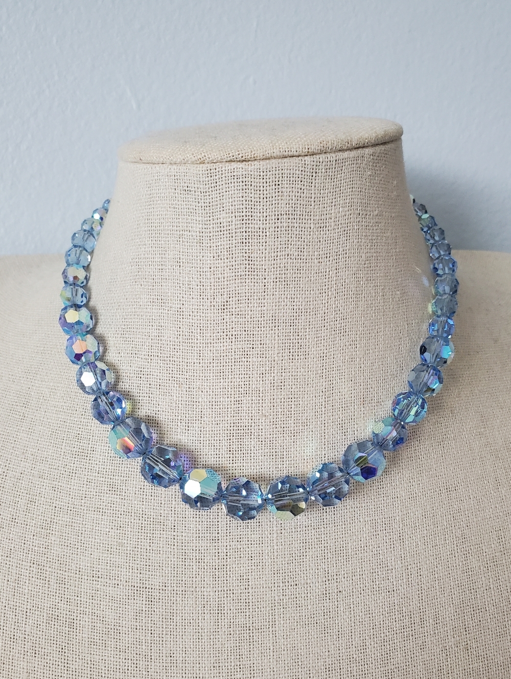 Vintage Light Blue Aurora Borealis Bead Choker Necklace